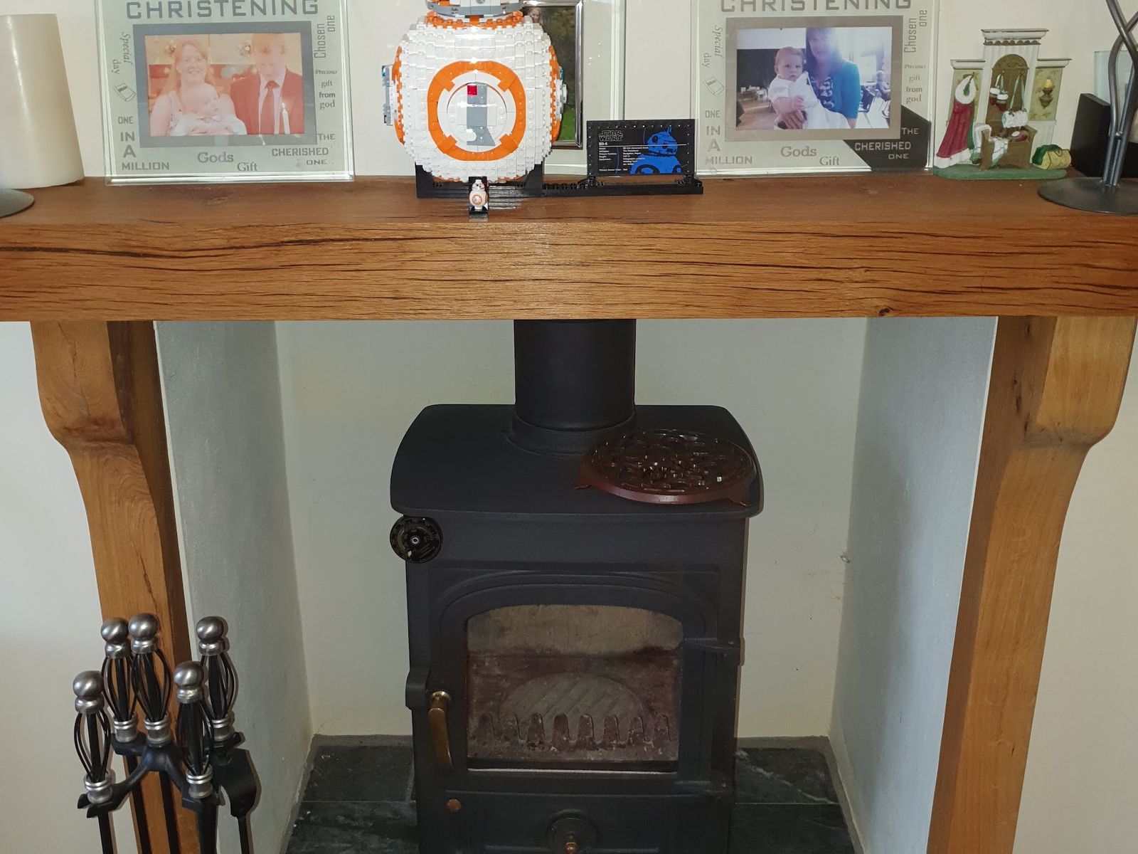 A Clearview Pioneer under an oak mantel
